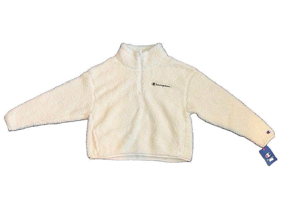 Champion Women's Cropped 1/4 Zip Sherpa Pullover Long Sleeve Size Small NWT